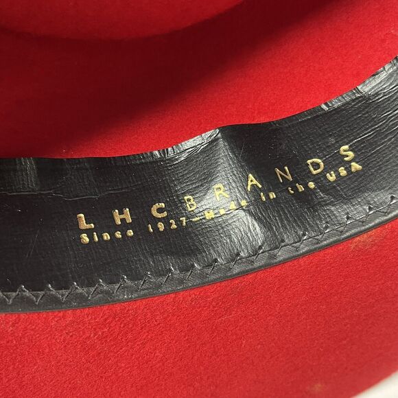 LHC Brand Red 100% Wool Silver Metal Hat Band Fedora Style Hat Size Medium - Picture 11 of 12